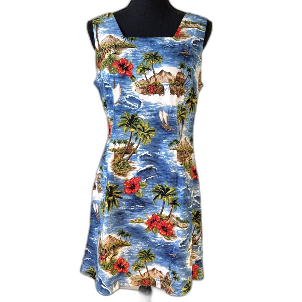 Size L Y2K Vintage Shannon Marie Hawaiian print cotton dress 10603